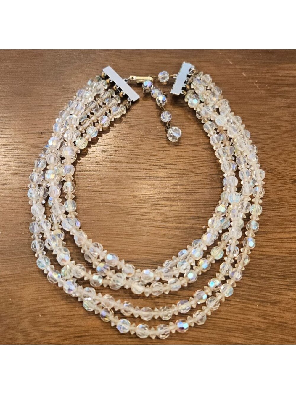 Vintage Aurora Borealis Faceted Faux Crystal Multi Strand Choker Necklace
